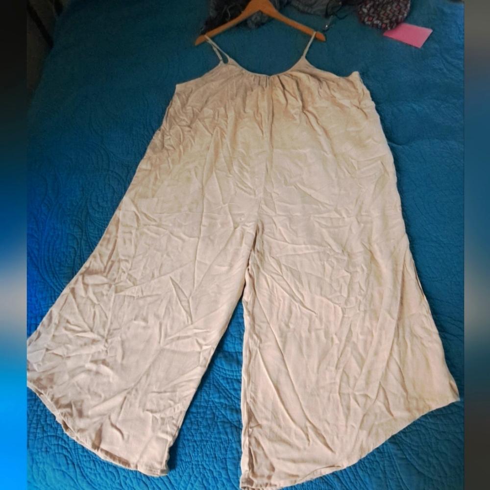 Linen tan baggy romper